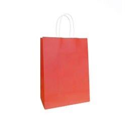 Set 100 Pungi Albe din Hartie Colorata cu Maner BisBags, 25x14x30 cm, Rosu, 90 g/mÂ², Sacose Cumparaturi, Sacose Livrari, Pungi Cumparaturi, Sacose Cadouri, Pungi Cadouri, Punga pentru Cadou, Sacosa de Cadou, Punga cu Maner, Punga Rosie