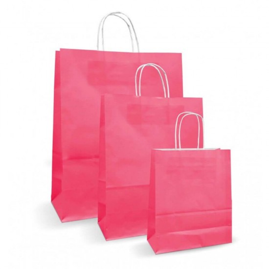 Set 100 Pungi de Hartie cu Maner, 16x8x21 cm, 90 g/mÂ², Roz, Pungi Hartie, Pungi din Hartie cu Maner, Pungi de Hartie Colorate, Pungi Hartie Colorata, Pungi din Hartie Colorata, Pungi din Hartie Colorate, Pungi Colorate de Hartie