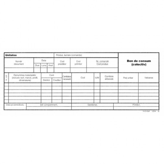 Bon de Consum Colectiv 1/3 A4, 100 File/Carnet - Formulare Tipizate Nepersonalizate