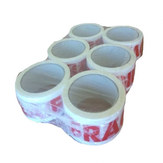 Set 6 Role Banda Adeziva Imprimata Fragil, 48mm x 60m, Banda pentru Sigilarea Coletelor Delicate, Banda Adeziva Fragil, Banda Adeziva Obiecte Fragile, Benzi Albe pentru Ambalare, Banda Ambalare, Banda Ambalare Alba, Banda Adeziva