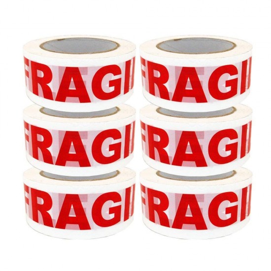 Set 6 Role Banda Adeziva Imprimata Fragil, 48mm x 60m, Banda pentru Sigilarea Coletelor Delicate, Banda Adeziva Fragil, Banda Adeziva Obiecte Fragile, Benzi Albe pentru Ambalare, Banda Ambalare, Banda Ambalare Alba, Banda Adeziva