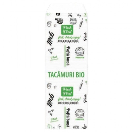 Pungi pentru Tacamuri Model FRESH, 8x24cm, Hartie Kraft Alba 40 g/mÂ², 2000 Buc/Bax