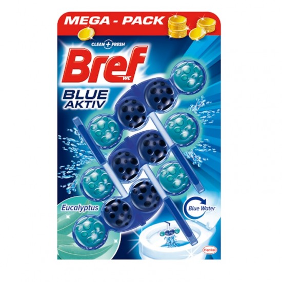 Odorizant Toaleta Bref Blue Aktiv Eucalypt 3 Buc/set, 50 Gr/buc, Sistem De Prindere