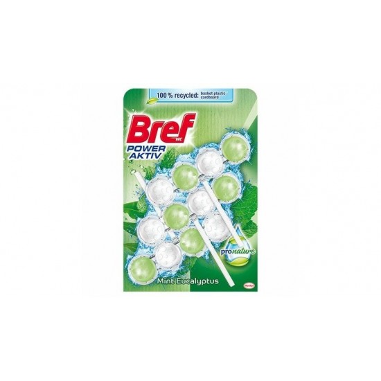 Odorizant Toaleta Bref Premium Power Active Eucalyptus, 3 Buc/set, 50 Gr/buc, Sistem De Prindere