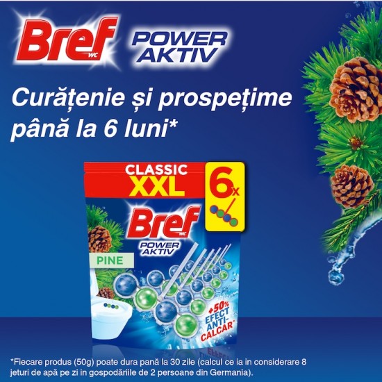 Odorizant Toaleta Bref Power Active Pine Forest, 6 Buc/punga, 50 Gr/buc, Parfum Pin