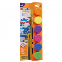Tempera Super Lavabila, 6 Culori X 25 Ml/set, Contine Pensula, Carioca - Neon