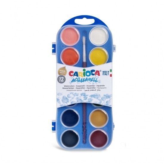 Acuarele Lavabile, 12 Culori/cutie + 1 Pensula, Carioca Aquarell