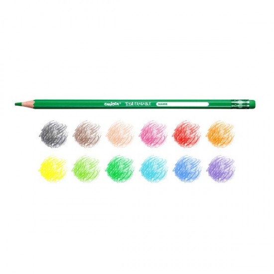 Creioane Colorate Carioca Tita Erasable, Hexagonale, Flexibile, Erasable, 12 Culori/cutie, Cu Guma