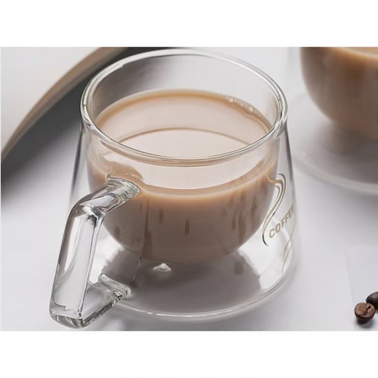 Cana Termorezistenta Cu Perete Dublu Din Sticla, Model Coffee, Capacitate 200 Ml, Transparent