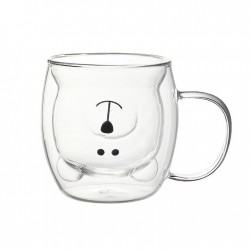 Cana Termorezistenta Cu Perete Dublu Din Sticla, Model Ursulet, Capacitate 250 Ml, Transparent