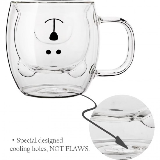 Cana Termorezistenta Cu Perete Dublu Din Sticla, Model Ursulet, Capacitate 250 Ml, Transparent