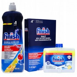 Pachet Promo: Finish Solutie Curatare Masina Vase Lemon 250ml + Finish Sare Speciala Pentru Masina De Spalat Vase, 1.5 Kg, Solutie Pudra + Finish Solutie Clatire Masina Spalat Vase 800ml