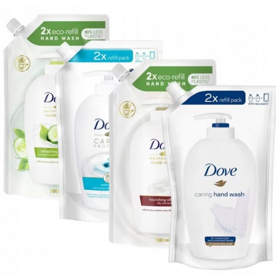 Pachet Promo: Rezerva Sapun Lichid Dove Original 500 Ml + Rezerva Sapun Lichid Dove Care And Protect 500ml + Rezerva Sapun Lichid Dove Nourishing Silk 500 Ml + Rezerva Sapun Lichid Dove Go Fresh 500ml