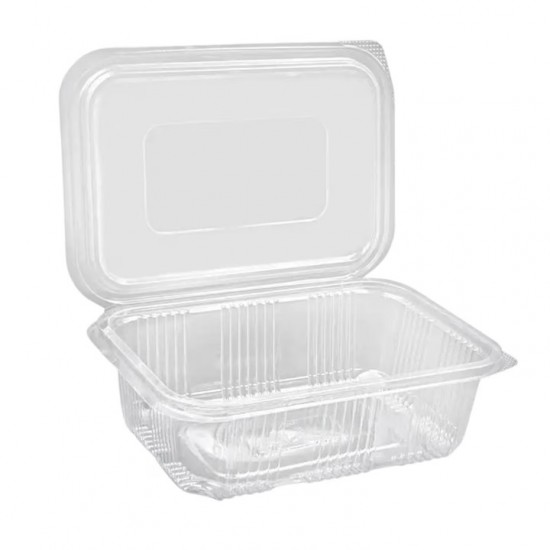 Caserola de Unica Folosinta cu Capac Atasat din PET, Cantitate 1250 Ml, 100 Buc/set, Culoare Transparenta