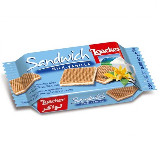 Biscuiti Loacker Sandwich cu Lapte si Vanilie, 25 g