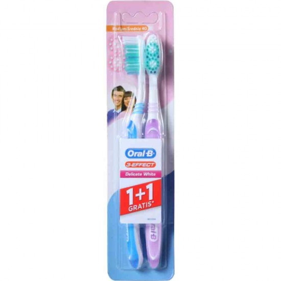 Periuta de Dinti Oral-B Delicate White 3Effect 40 Medium, 1+1 Gratis