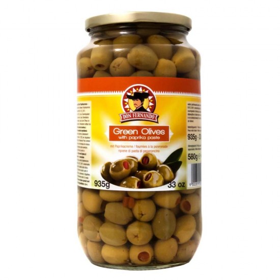 Masline Verzi Don Fernando Umplute cu Pasta de Paprica, 935 g