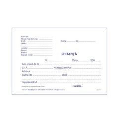 Chitantier Autocopiativ A6, 2 Exemplare, Tipar 1+0, Coperta Fata Tiparita, Coperta din Carton + Prelungire Cartonata