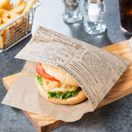 Coltare din Hartie Hamburger Model Ziar, Dimensiune 16.5x17 cm, Hartie Kraft MG Natur 50 g/mÂ², 2000 Buc/Bax