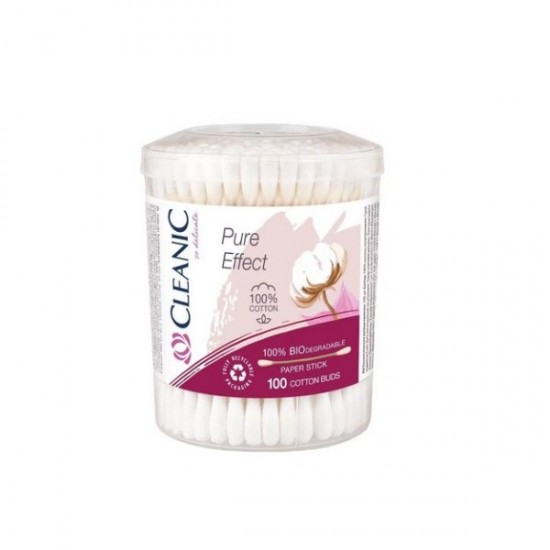 Betisoare De Urechi Biodegradabile Cleanic Pure Effect, 100 Buc, Ambalat In Cutie