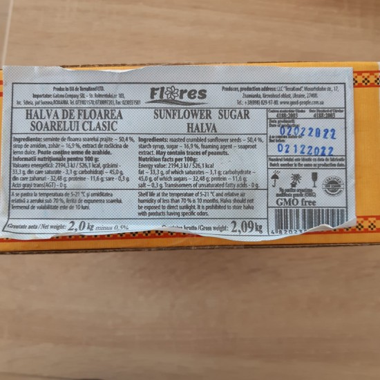 Halva Clasica de Floarea Soarelui Flores, 2 kg