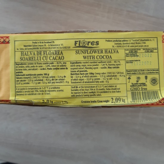Halva de Floarea Soarelui cu Cacao Flores, 2 kg