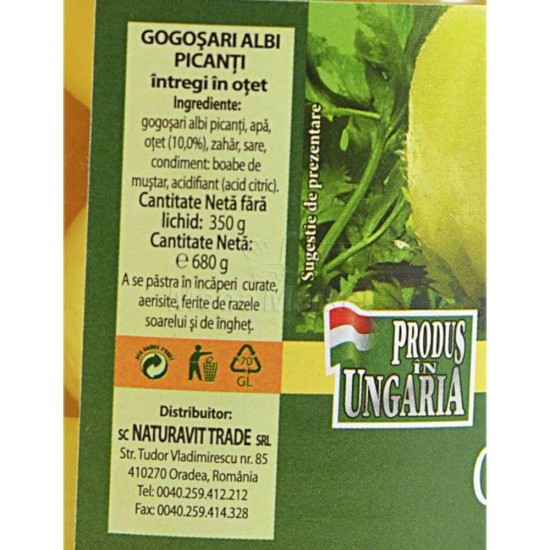 Gogosari Albi Picanti in Otet Naturavit, 720 ml