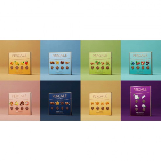 Bomboane Asortate cu Ciocolata Neagra Pergale, 114 g