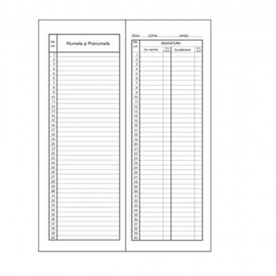 Condica Prezenta 1/2, 16 File/Carnet - Formular Tipizat pentru Pontaj Angajati