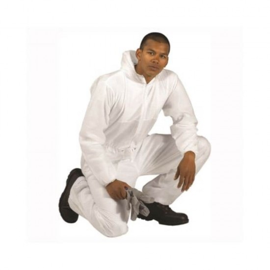 Combinezon Reutilizabil, Marime L, Polipropilena, Culoare Alba, Combinezoane Reutilizabile, Combinezon de Protectie, Combinezon cu Inchidere Tip Arici, Combinezon cu Gluga, Combinezoane cu Elastic, Echipament de Protectie, Costum de Protectie