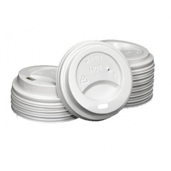 Capace Albe din Plastic pentru Pahare de Carton, Dimensiune 7 OZ, 100 Buc/Bax - Ideale pentru Bauturi Calde