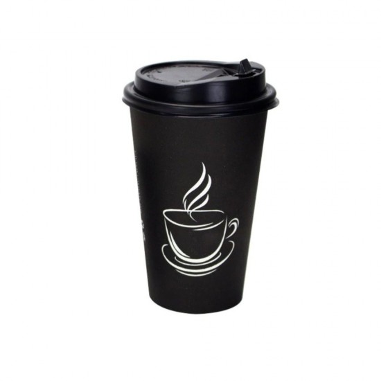 Set 100 Capace Negre de Plastic pentru Pahare Goldpaper Premium si City, 8-14 OZ