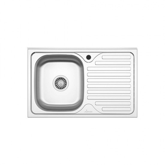 Chiuveta Bucatarie Sanobi, 80x50 cm, cu Picurator, Cuva pe Stanga, Inox Alimentar, Finisaj Mat, Chiuveta de Bucatarie Sanobi, Chiuveta Bucatarie Partea Stanga, Chiuveta Bucatarie Orientare Stanga, Chiuveta Bucatarie Inox, Chiuveta pentru Bucatarie