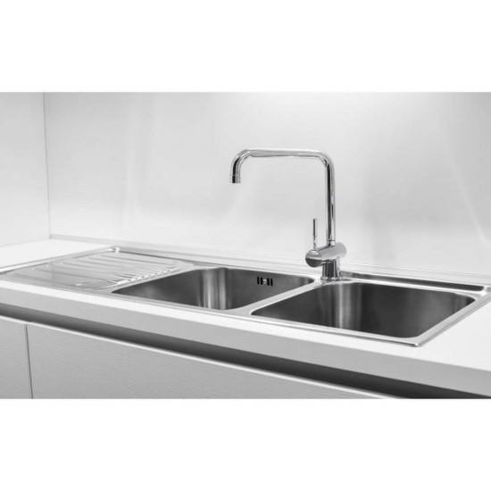Chiuveta Bucatarie Dubla Sanobi, 116x50 cm, cu Picurator pe Dreapta, Inox Alimentar, Finisaj Mat, Chiuveta de Bucatarie Sanobi, Chiuveta Dubla cu Picurator pentru Bucatarie, Chiuveta de Bucatarie Dubla cu Picurator, Chiuveta Bucatarie Inox