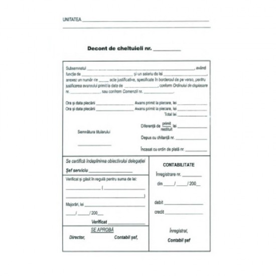 Decont de Cheltuieli A5, 100 File/Carnet, Fata/Verso - Formular Gestionare Cheltuieli