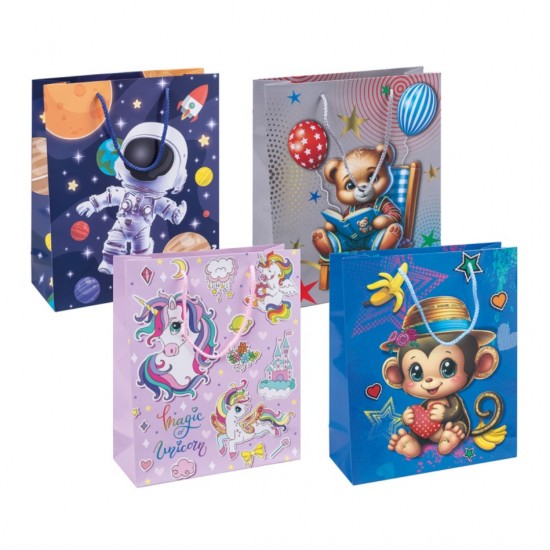Punga Cadou, Carton Laminat 210gsm, Design Copii, 25x30x10cm, Donau Home - Modele Asortate