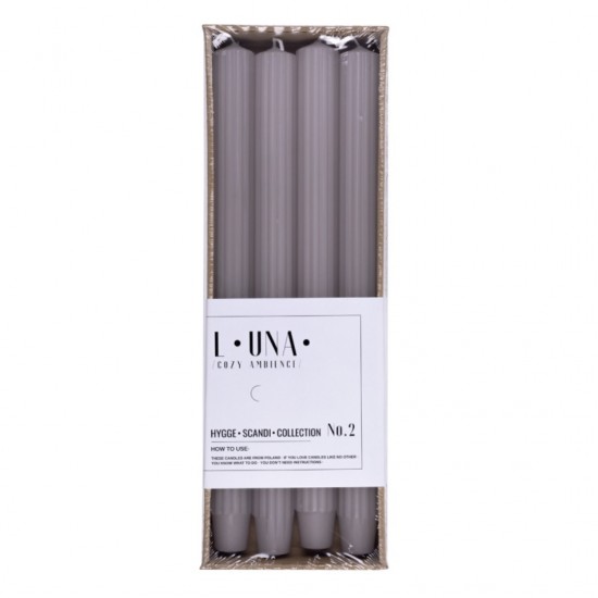 Lumanari Cu Dungi, Pentru Cina, 25 X 300mm, 4 Buc/set, Donau Home - Gri Cenusa