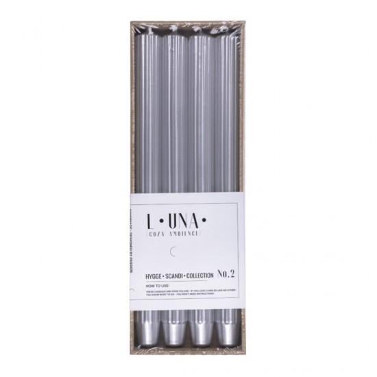 Lumanari Cu Dungi, Pentru Cina, Lacuite, 25 X 300mm, 4 Buc/set, Donau Home - Argintii