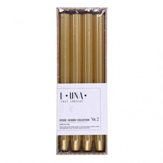 Lumanari Cu Dungi, Pentru Cina, Lacuite, 25 X 300mm, 4 Buc/set, Donau Home - Aurii