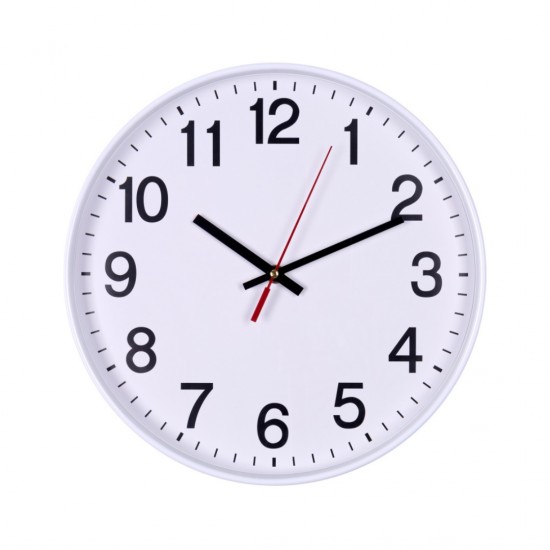 Ceas De Perete, 30 Cm, Cifre Arabe, Cadran Alb, Rama Plastic Alba, Donau
