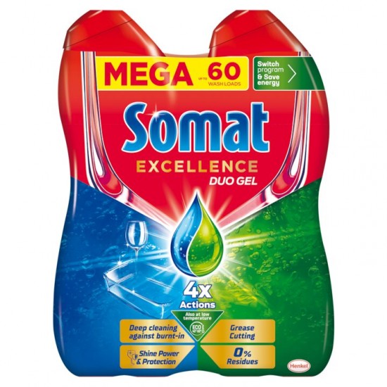 Detergent Lichid Pentru Masina De Spalat Vase Somat Excellence Duo Gel, 60 Spalari