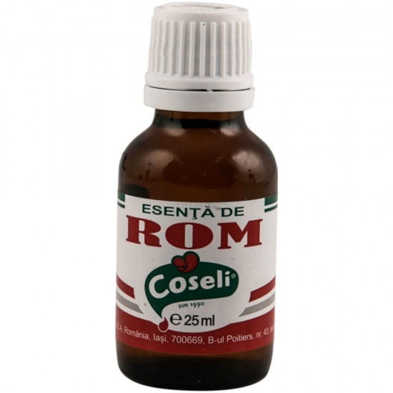 Esenta de Rom Coseli, 25 ml, Esente pentru Prajituri, Esenta de Rom pentru Prajituri, Coseli Esente de Rom, Esenta Rom pentru Deserturi, Esente Sticlute Coseli, Esenta cu Aroma de Rom, Sticluta cu Esenta de Rom