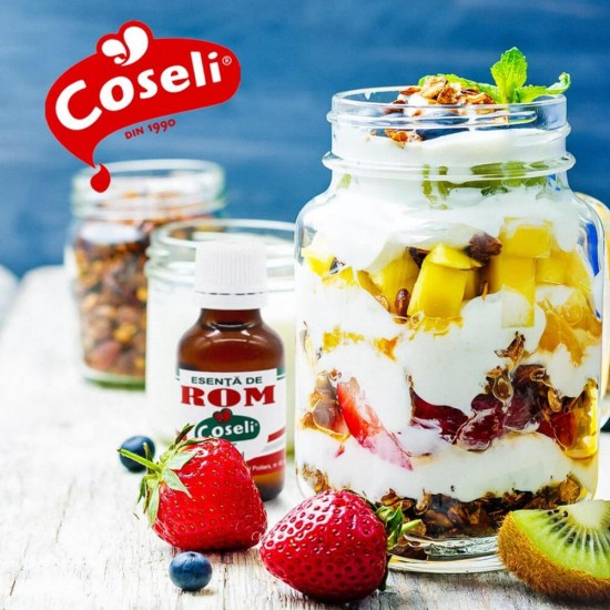 Esenta de Rom Coseli, 25 ml, Esente pentru Prajituri, Esenta de Rom pentru Prajituri, Coseli Esente de Rom, Esenta Rom pentru Deserturi, Esente Sticlute Coseli, Esenta cu Aroma de Rom, Sticluta cu Esenta de Rom