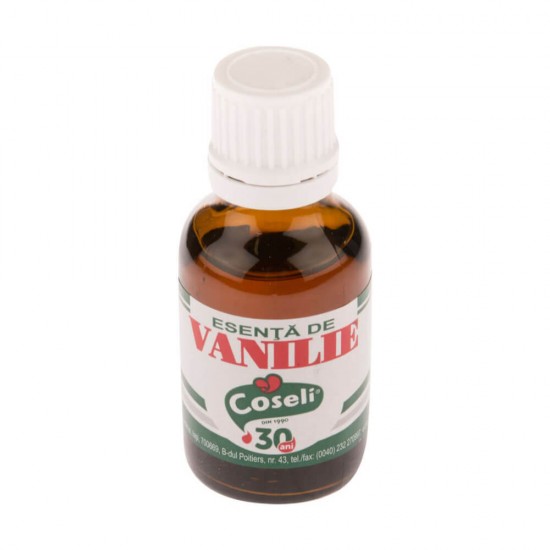 Esenta de Vanilie Coseli, 25 ml, Esente pentru Prajituri, Esenta de Vanilie pentru Prajituri, Coseli Esente de Vanilie, Esenta Vanilie pentru Deserturi, Esente Sticlute Coseli, Esenta cu Aroma de Vanilie, Sticluta cu Esenta de Vanilie