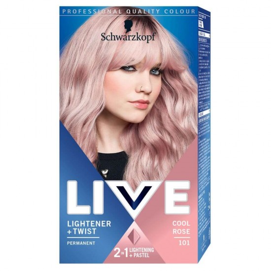 Vopsea Par Permanenta 101 LIVE, Blond Cool Rose, 142.5 ml, Lightener &amp; Twist, Crema Coloranta de Par, Vopsea de Par cu Decolorant, Vopsea de Par 2 in 1 Decolorare si Culoare Pastel, Vopsea de Par Permanenta Roz, Vopsele de Par cu Decoloranti