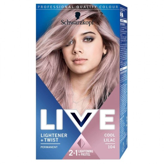Vopsea Par Permanenta 104 LIVE, Blond Cool Lilac, 142.5 ml, Lightener &amp; Twist, Crema Coloranta de Par, Vopsea de Par cu Decolorant, Vopsea de Par 2 in 1 Decolorare si Culoare Pastel, Vopsea de Par Permanenta Mov Liliac