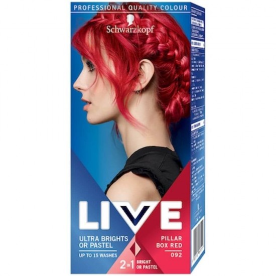 Vopsea de Par Semipermanenta LIVE Ultra Brights or Pastel, 092, Pillar Box Red, 80 ml, Vopsea de Par 2 in 1 Culori Intense sau Pastel, Vopsea de Par Semipermanenta Rosie, Vopsele de Par Rosii,Vopsea Par Roscat, Vopsea Par LIVE, Vopsea Par Rosu