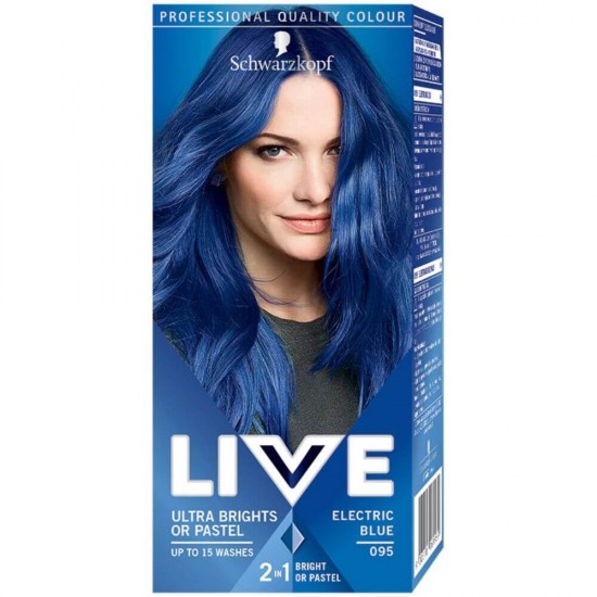 Vopsea Par Semipermanenta LIVE Ultra Brights or Pastel, 095 Electric Blue, 80 ml, Vopsea de Par 2 in 1 Culori Intense sau Pastel, Vopsea de Par Semipermanenta Albastra, Vopsele de Par Albastre