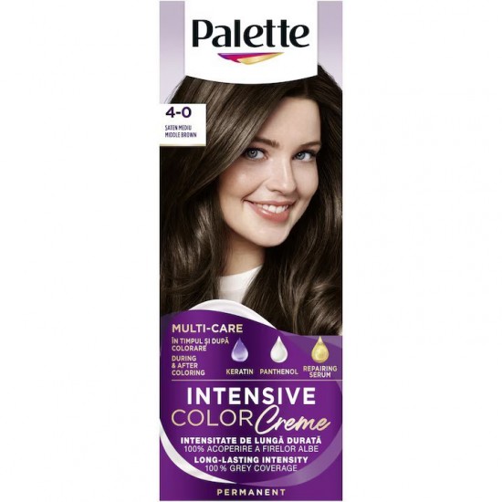 Vopsea de par permanenta Palette Intensive Color Cream N3 Saten Mediu, 4-0, 110 ml, Saten Mediu, Vopsea de Par PALETTE, Vopsea de Par Saten, Vopsea Nuanta Saten Mediu, Produse de Ingrijire a Parului, Vopsea Saten Colorare Par