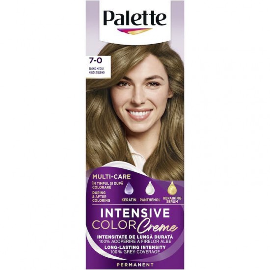 Vopsea de par permanenta Palette Intensive Color Cream N6 Blond Mediu, 7-0, 110 ml, Blond Mediu, Vopsea de Par PALETTE, Vopsea de Par Blond Medius, Vopsea Nuanta Blond Mediu, Produse de Ingrijire a Parului, Vopsea Blond Mediu Colorare Par
